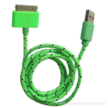 Flat Fabric Braided 30pin USB Data Cable for iPhone 3/3S/4/4S/iPad 2/3, iPod Touch 3rd /4th, Nano 5